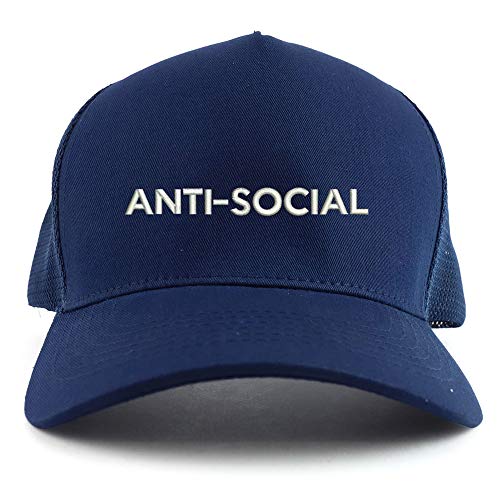Trendy Apparel Shop Anti-Social Embroidered Oversized 5 Panel XXL Trucker Mesh Cap