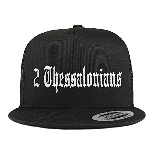 Trendy Apparel Shop 2 Thessalonians Old English 5 Panel Flatbill Trucker Cap