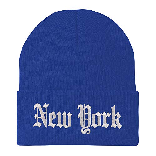 Trendy Apparel Shop New York State Old English Embroidered Long Cuff Beanie