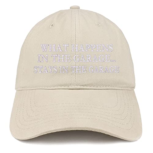 Trendy Apparel Shop What Happens in the Garage, Stays in the Garage Low Profile Soft Cotton Baseball Cap