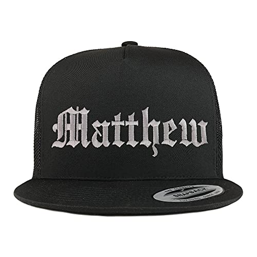 Trendy Apparel Shop Matthew Old English 5 Panel Flatbill Trucker Cap