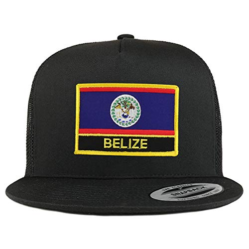 Trendy Apparel Shop Flexfit XXL Belize Flag 5 Panel Flatbill Trucker Mesh Snapback Cap