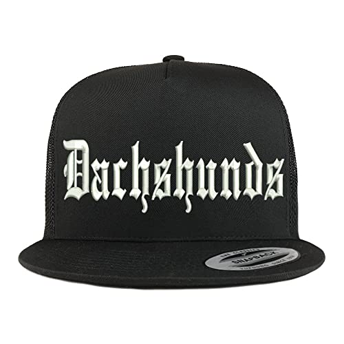 Trendy Apparel Shop Old English Dachshunds 5 Panel Flatbill Trucker Cap