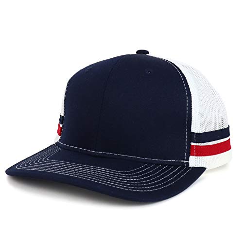 Trendy Apparel Shop Two Striped Flatbill Snapback Trucker Mesh Cap