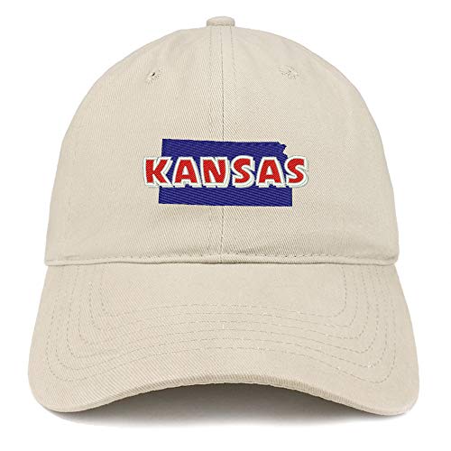Trendy Apparel Shop Kansas Map Embroidered Soft Crown 100% Brushed Cotton Cap