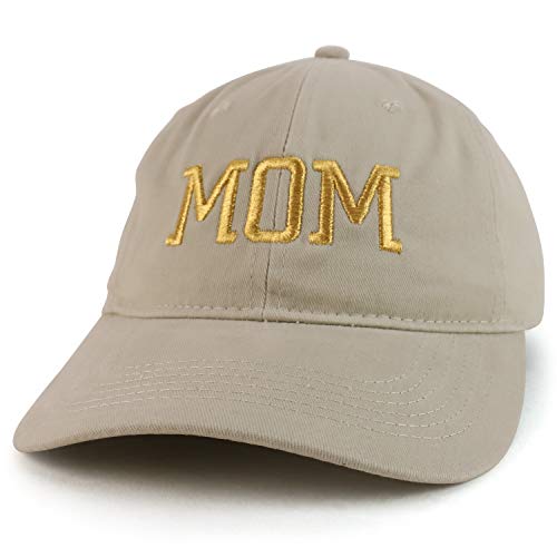 Trendy Apparel Shop MOM Capital Gold Thread Embroidered Soft Crown 100% Brushed Cotton Cap