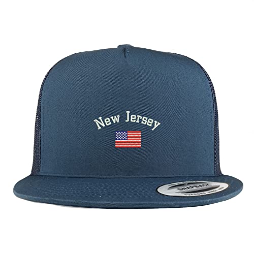 Trendy Apparel Shop New Jersey USA Flag 5 Panel Flatbill Trucker Cap