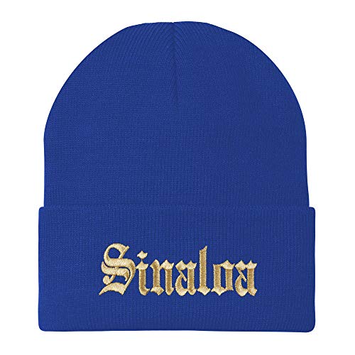 Trendy Apparel Shop Old English Sinaloa Gold Embroidered Acrylic Knit Beanie Cap