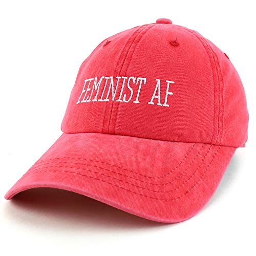 Trendy Apparel Shop Feminist AF Text Embroidered Washed Cotton Unstructured Baseball Cap