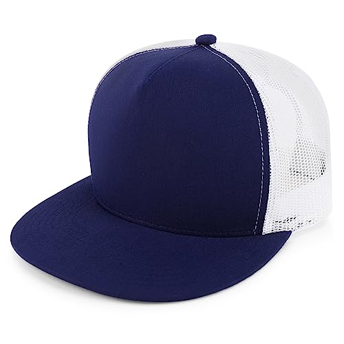 Trendy Apparel Shop Structured High Crown 5 Panel Round Flat Bill Trucker Cap