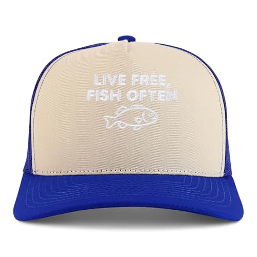 Trendy Apparel Shop Live Free, Fish Often Embroidered 5 Panel Snapback Trucker Cap
