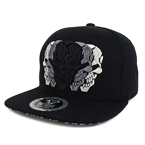 Trendy Apparel Shop Scary Multi Skulls Embroidered Flatbill Cotton Snapback Cap