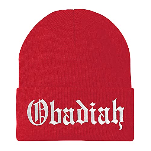 Trendy Apparel Shop Obadiah Old English Embroidered Long Cuff Beanie