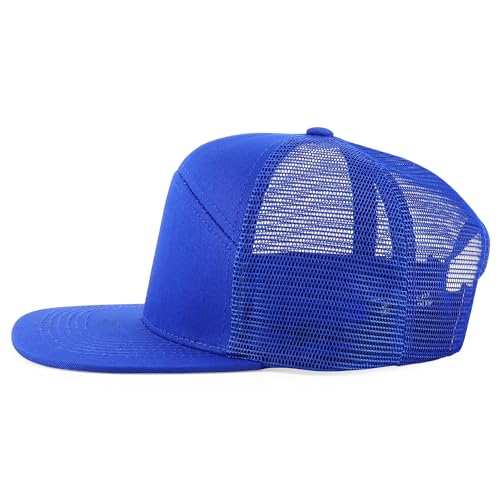 Trendy Apparel Shop Plain 7 Panel Structured Flat Bill Mesh Back Trucker Cap