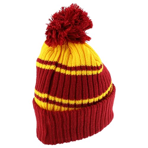 Trendy Apparel Shop Stripe Pattern Ribbed Knit Cuff Long Beanie with Pom Pom