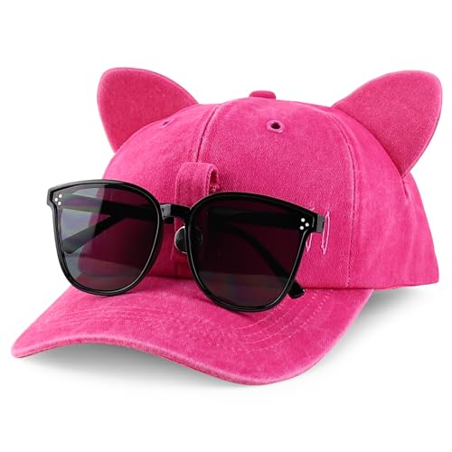 Trendy Apparel Shop Washed Cotton Cat Ear Baseball Cap with Sunglasses Holder