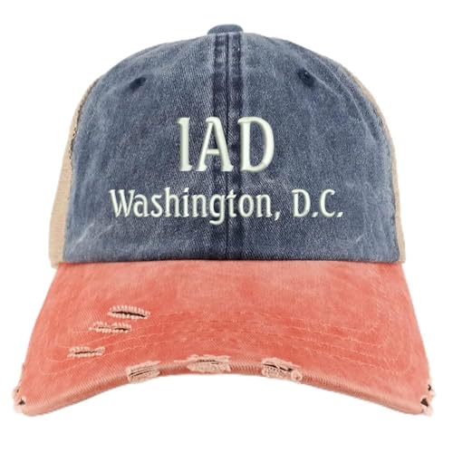 Trendy Apparel Shop IAD Washington DC Embroidered Frayed Bill Trucker Mesh Back Cap
