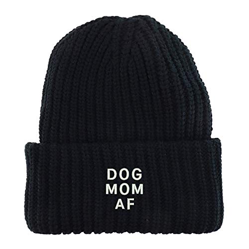 Trendy Apparel Shop Dog Mom AF Embroidered Long Cuffed Thick Ribbed Beanie