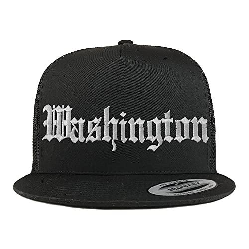 Trendy Apparel Shop Washington Old English 5 Panel Flatbill Trucker Cap