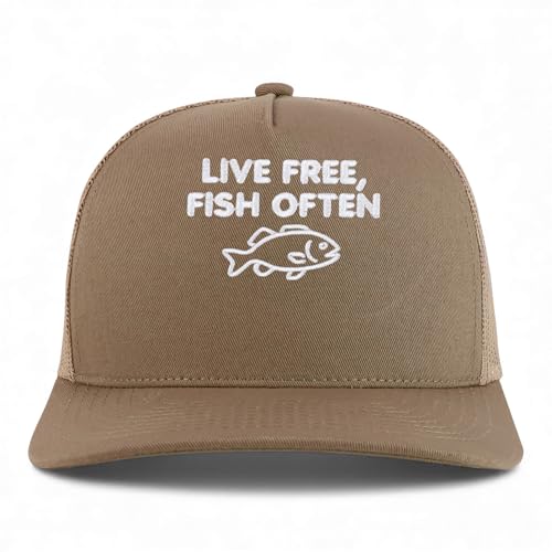 Trendy Apparel Shop Live Free, Fish Often Embroidered 5 Panel Snapback Trucker Cap