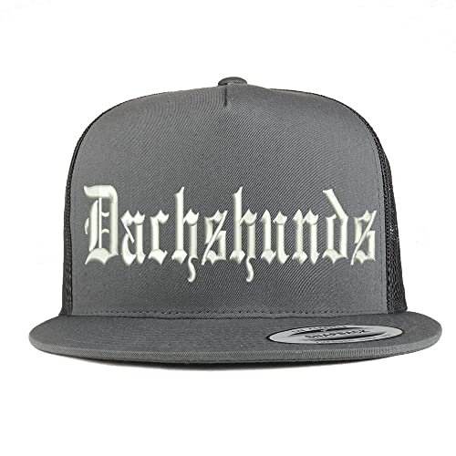 Trendy Apparel Shop Old English Dachshunds 5 Panel Flatbill Trucker Cap