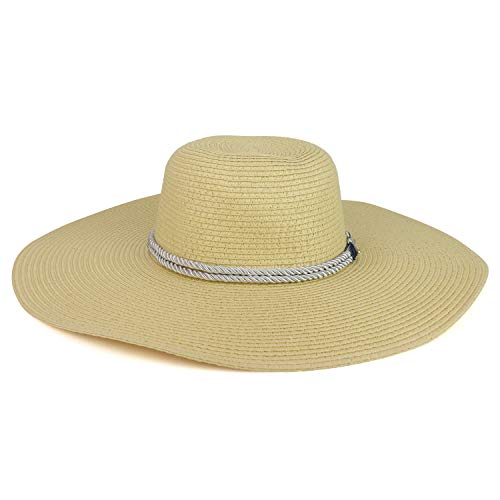 Trendy Apparel Shop Anchor Decorated Band Paper Braid Wide Brim Sun Hat