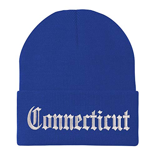 Trendy Apparel Shop Connectiut State Old English Embroidered Long Cuff Beanie