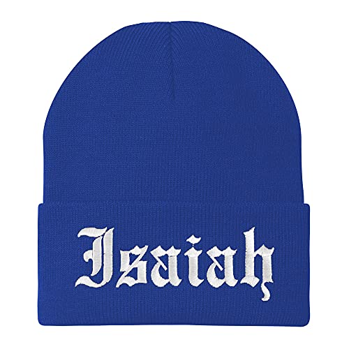 Trendy Apparel Shop Isaiah Old English Embroidered Long Cuff Beanie