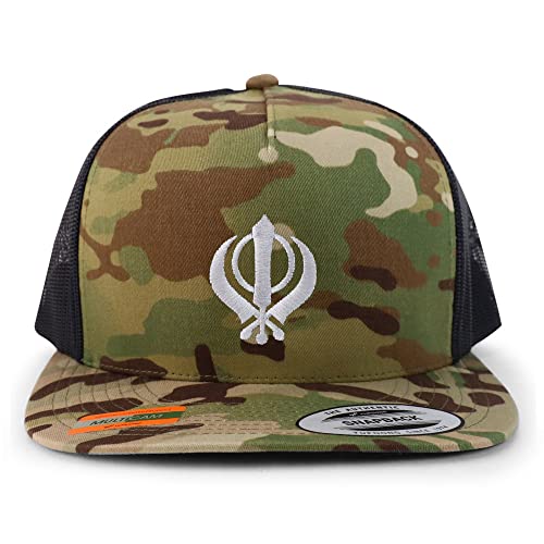 Trendy Apparel Shop Sikhism Embroidered 5 Panel Flatbill Trucker Cap