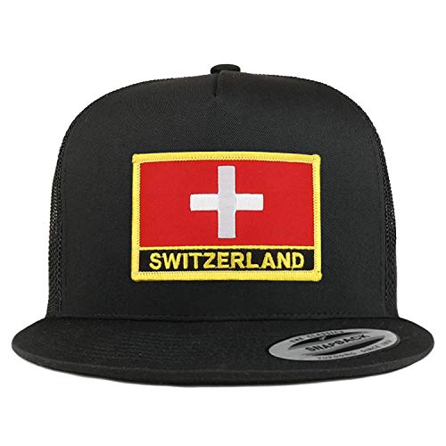 Trendy Apparel Shop Flexfit XXL Switzerland Flag 5 Panel Flatbill Trucker Mesh Snapback Cap