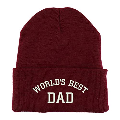 Trendy Apparel Shop World's Best Dad Embroidered Made in USA Cuff Folded Acylic Knit Winter Beanie Hat