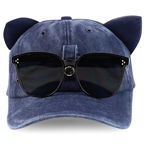 Trendy Apparel Shop Washed Cotton Cat Ear Baseball Cap with Sunglasses Holder