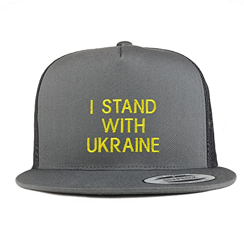 Trendy Apparel Shop I Stand with Ukraine Embroidered 5 Panel Flatbill Trucker Cap