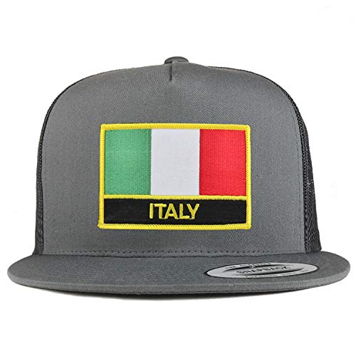 Trendy Apparel Shop Flexfit XXL Italy Flag 5 Panel Flatbill Trucker Mesh Snapback Cap