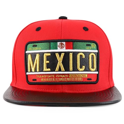 Trendy Apparel Shop 3D Gold Mexico Embroidered License Plate Theme Flatbill Snapback Cap