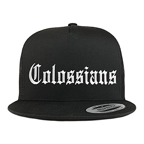 Trendy Apparel Shop Colossians Old English 5 Panel Flatbill Trucker Cap