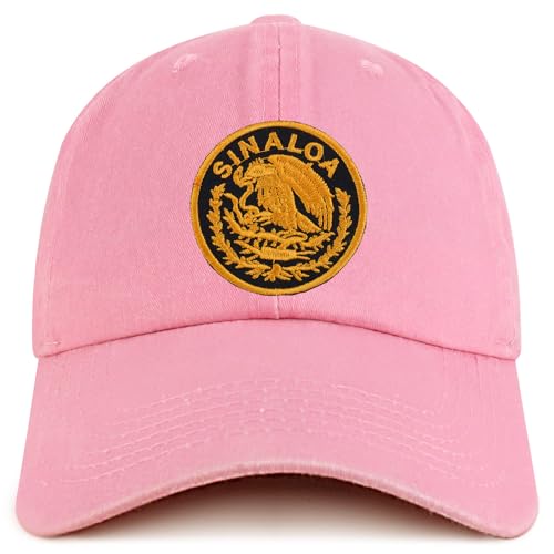 Trendy Apparel Shop Sinaloa Mexico Gold Embroidered Patch Pigment Dyed Washed Baseball Cap