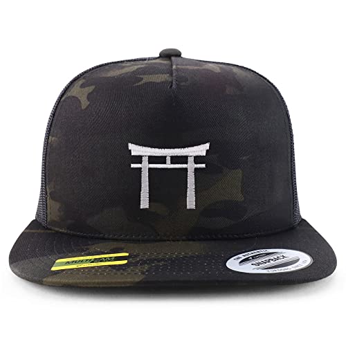 Trendy Apparel Shop Shinto Embroidered 5 Panel Flatbill Trucker Cap