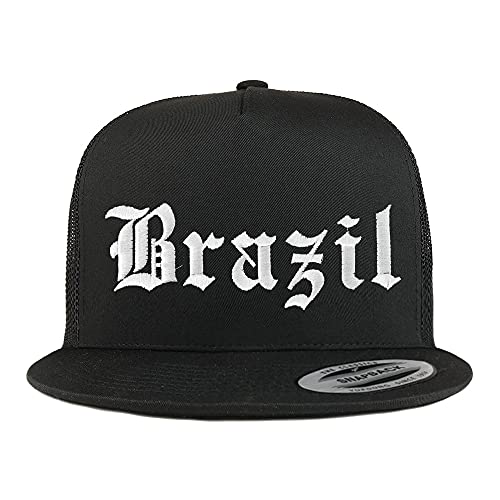 Trendy Apparel Shop Brazil Old English 5 Panel Flatbill Trucker Cap