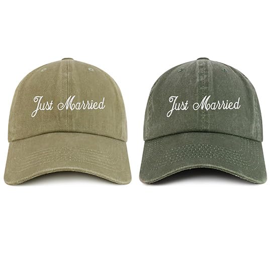 Trendy Apparel Shop Just Married Embroidered Pigment Dyed Cotton Couple 2 Pc Cap Set
