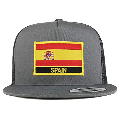 Trendy Apparel Shop Flexfit XXL Spain Flag 5 Panel Flatbill Trucker Mesh Snapback Cap
