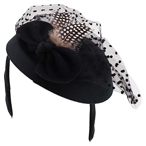 Trendy Apparel Shop Felt Big Bow Accented Polka Dot Netting Round Fascinator Headband