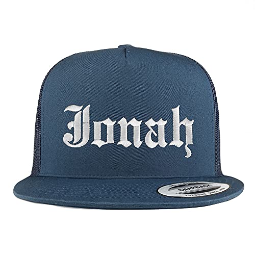 Trendy Apparel Shop Jonah Old English 5 Panel Flatbill Trucker Cap