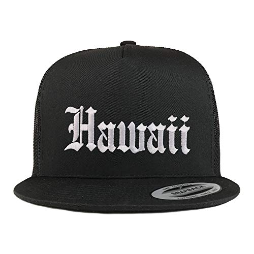 Trendy Apparel Shop Hawaii State Old English 5 Panel Flatbill Trucker Mesh Cap