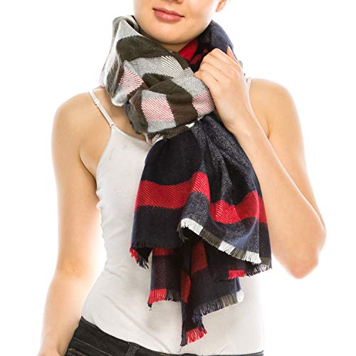 Trendy Apparel Shop Oversized Checkered Plaid Winter Wrap Blanket Scarf