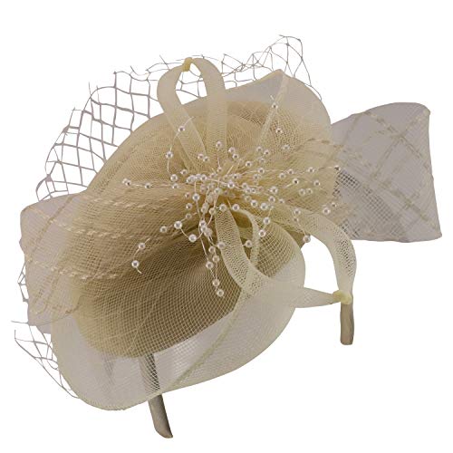 Trendy Apparel Shop Small Pearl Decorated Netting Felt Fascinators Headband