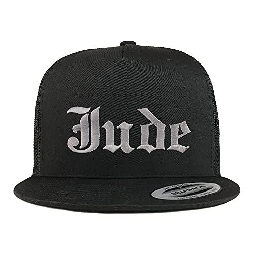 Trendy Apparel Shop Jude Old English 5 Panel Flatbill Trucker Cap