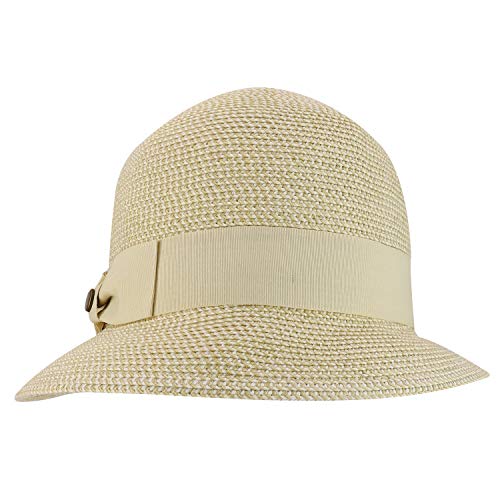 Trendy Apparel Shop UPF 50+ Grosgrain Band Slanted Brim Paper Braid Cloche Hat