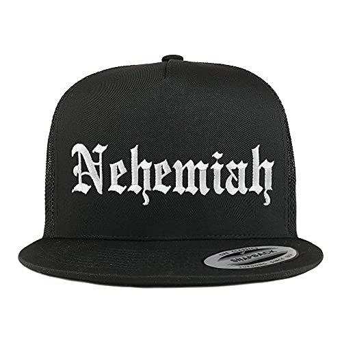 Trendy Apparel Shop Nehemiah Old English 5 Panel Flatbill Trucker Cap