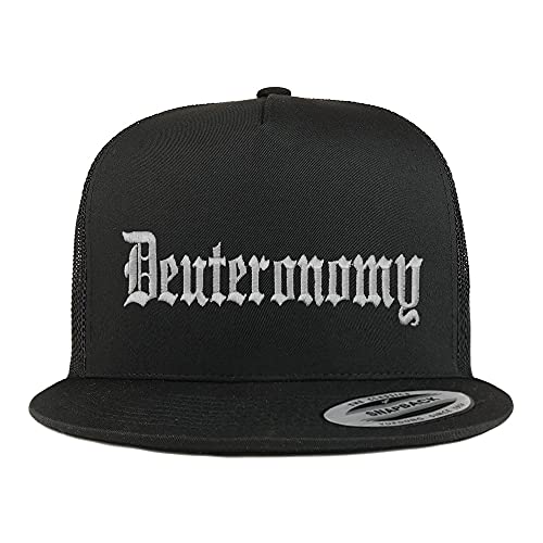 Trendy Apparel Shop Deuteronomy Old English 5 Panel Flatbill Trucker Cap